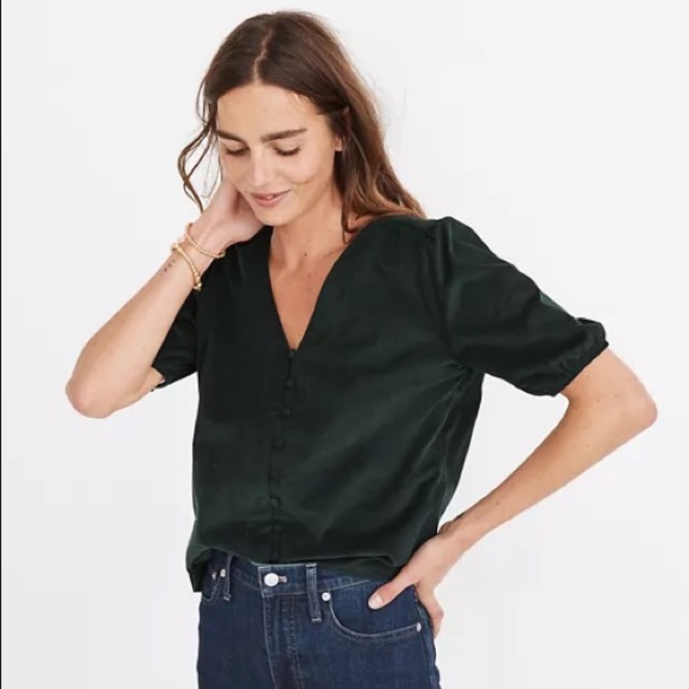 Madewell Corduroy Puff-Sleeve Button-Front Top